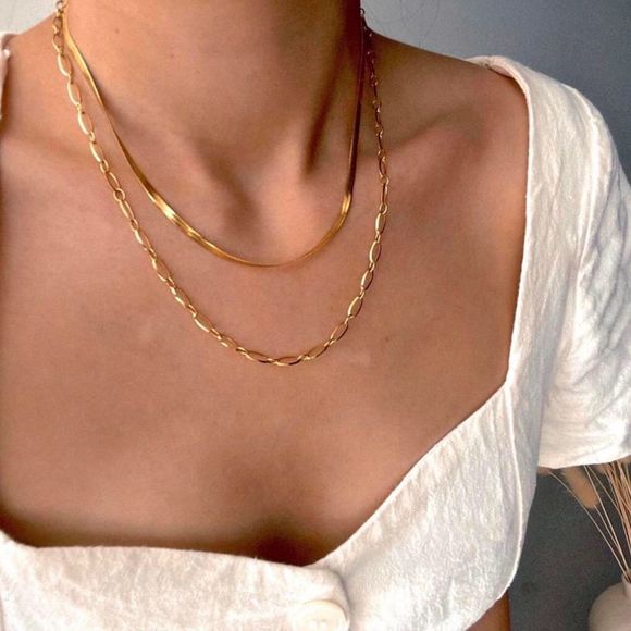 18K Gold Plated 3mm Herringbone Snake Chain Necklace - Picture 6 of 8
